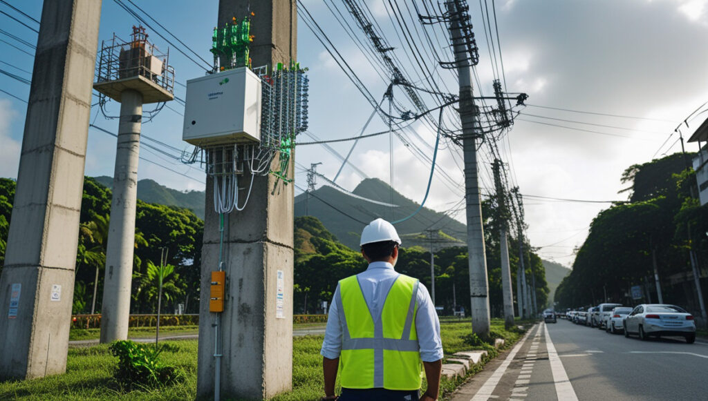 Técnico realizando levantamento de campo em rede de telecomunicações