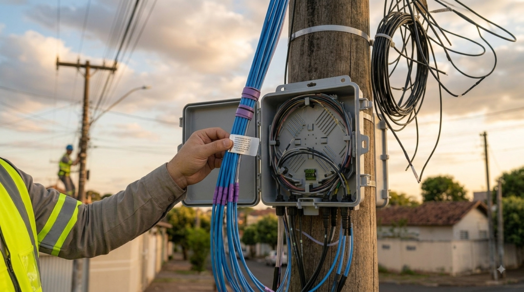 Organização e identificação de cabos em poste de energia